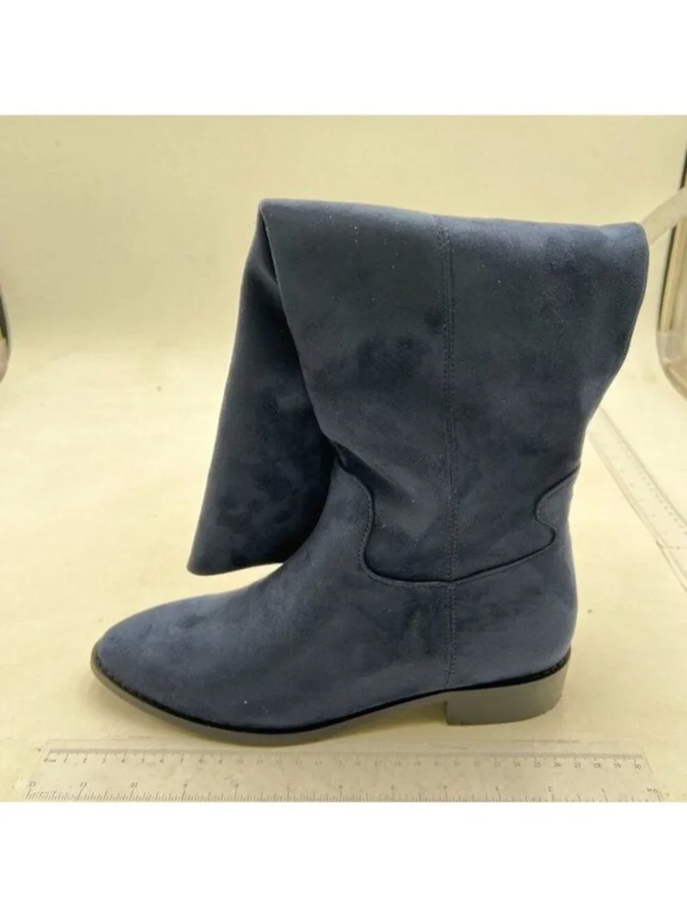 Pazzion Women Almond Toe Knee High Boots with Partial Zipper Stretchy Cold Blue